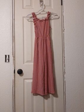 Tahari Pink Eyelet Ruffle-Strap Jumpsuit